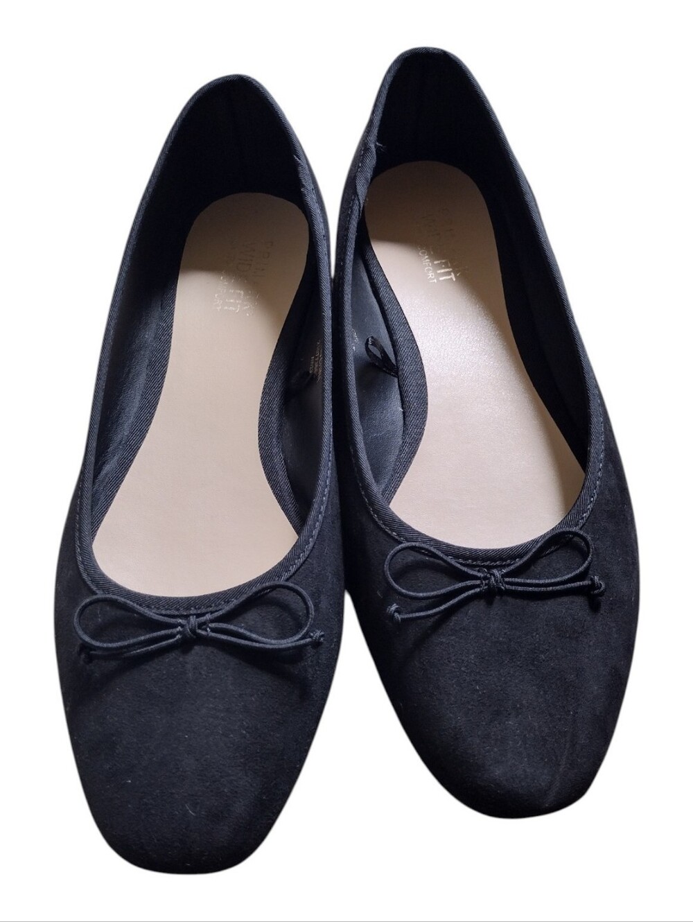 Primark Black Suede Ballet Flats with Bow Trim